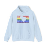 South Carolina Pride Flag Hoodie: Rainbow LGBTQ+ State Silhouette Distressed Hooded Sweatshirt
