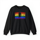 Rhode Island Pride Flag Sweater: Rainbow LGBTQ+ State Silhouette Distressed Sweatshirt