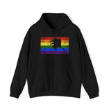 Alaska Pride Flag Hoodie: Rainbow LGBTQ+ State Silhouette Distressed Hooded Sweatshirt