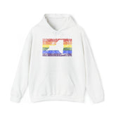 New York Pride Flag Hoodie: Rainbow LGBTQ+ State Silhouette Distressed Hooded Sweatshirt