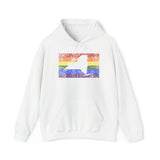 New York Pride Flag Hoodie: Rainbow LGBTQ+ State Silhouette Distressed Hooded Sweatshirt