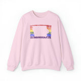 Iowa Pride Flag Sweater: Rainbow LGBTQ+ State Silhouette Distressed Sweatshirt