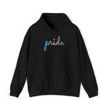 Transgender Pride Hoodie: Flowing Cursive 'Pride' in Gradient Hues