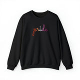 Lesbian Pride Sweater: Flowing Cursive 'Pride' in Gradient Hues