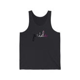 Asexual Pride Tank-Top: Flowing Cursive 'Pride' in Gradient Hues