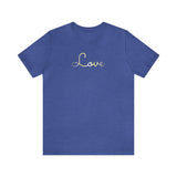 Demigender Love Script Tee: Subtly Elegant Pride T-Shirt