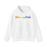 Arkansas Pride Hoodie: Flowing Cursive Design with LGBTQ+ Gradient