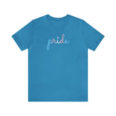 Transgender Pride T-Shirt: Flowing Cursive 'Pride' in Gradient Hues