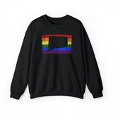 Connecticut Pride Flag Sweater: Rainbow LGBTQ+ State Silhouette Distressed Sweatshirt