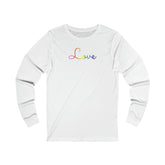 Rainbow Love Script Long Sleeve T-Shirt: Subtly Elegant Pride Tee