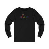 Rainbow Love Script Long Sleeve T-Shirt: Subtly Elegant Pride Tee