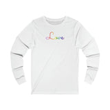 Rainbow Love Script Long Sleeve T-Shirt: Subtly Elegant Pride Tee