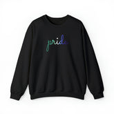 Gay Pride Sweater: Flowing Cursive 'Pride' in Gradient Hues
