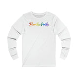 Florida Pride Long Sleeve Tee: Flowing Cursive Design with LGBTQ+ Gradient
