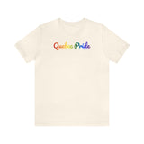 Quebec Pride T-Shirt: Flowing Cursive Design with LGBTQ+ Gradient