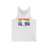 Minnesota Pride Flag Tank: Rainbow LGBTQ+ State Silhouette Distressed Tank-Top