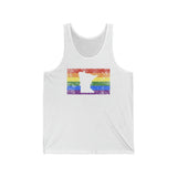 Minnesota Pride Flag Tank: Rainbow LGBTQ+ State Silhouette Distressed Tank-Top