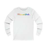 Missouri Pride Long Sleeve Tee: Flowing Cursive Design with LGBTQ+ Gradient