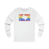 Texas Pride Flag Long Sleeve Tee: Rainbow LGBTQ+ State Silhouette Distressed Long Sleeve T-Shirt