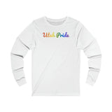 Utah Pride Long Sleeve Tee: Flowing Cursive Design with LGBTQ+ Gradient