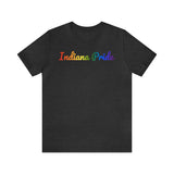 Indiana Pride T-Shirt: Flowing Cursive Design with LGBTQ+ Gradient