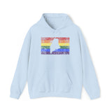 Maine Pride Flag Hoodie: Rainbow LGBTQ+ State Silhouette Distressed Hooded Sweatshirt