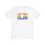 Rhode Island Pride Flag Tee: Rainbow LGBTQ+ State Silhouette Distressed Shirt