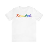 Kansas Pride T-Shirt: Flowing Cursive Design with LGBTQ+ Gradient