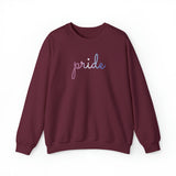 Bigender Pride Sweater: Flowing Cursive 'Pride' in Gradient Hues