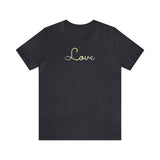 Demigender Love Script Tee: Subtly Elegant Pride T-Shirt