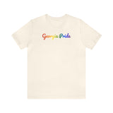 Georgia Pride T-Shirt: Flowing Cursive Design with LGBTQ+ Gradient