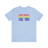 Delaware Pride Flag Tee: Rainbow LGBTQ+ State Silhouette Distressed Shirt
