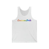 Louisiana Pride Tank Top: Flowing Cursive Design with LGBTQ+ Gradient