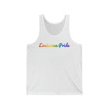 Louisiana Pride Tank Top: Flowing Cursive Design with LGBTQ+ Gradient