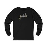Pangender Pride Long Sleeve T-Shirt: Flowing Cursive 'Pride' in Gradient Hues