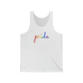 Pride Tank-Top: Flowing Cursive 'Pride' in Gradient Hues