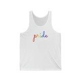 Pride Tank-Top: Flowing Cursive 'Pride' in Gradient Hues