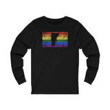 Vermont Pride Flag Long Sleeve Tee: Rainbow LGBTQ+ State Silhouette Distressed Long Sleeve T-Shirt