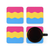 Pansexual Flag Coaster Set: 4 Corkwood Ripple Drink Coasters