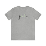 Agender Pride T-Shirt: Flowing Cursive 'Pride' in Gradient Hues