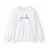 Gilbert Baker Pride Flag Sweater: Flowing Cursive 'Pride' in Gradient Hues