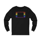 Wyoming Pride Flag Long Sleeve Tee: Rainbow LGBTQ+ State Silhouette Distressed Long Sleeve T-Shirt