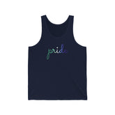 Gay Pride Tank-Top: Flowing Cursive 'Pride' in Gradient Hues