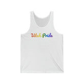 Utah Pride Tank Top: Flowing Cursive Design with LGBTQ+ Gradient
