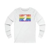 New Jersey Pride Flag Long Sleeve Tee: Rainbow LGBTQ+ State Silhouette Distressed Long Sleeve T-Shirt