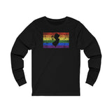 New Jersey Pride Flag Long Sleeve Tee: Rainbow LGBTQ+ State Silhouette Distressed Long Sleeve T-Shirt