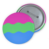 Polysexual Pride Flag Pin: Round Button with Wavey Design