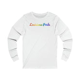 Louisiana Pride Long Sleeve Tee: Flowing Cursive Design with LGBTQ+ Gradient