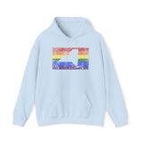 New York Pride Flag Hoodie: Rainbow LGBTQ+ State Silhouette Distressed Hooded Sweatshirt