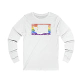 Washington Pride Flag Long Sleeve Tee: Rainbow LGBTQ+ State Silhouette Distressed Long Sleeve T-Shirt